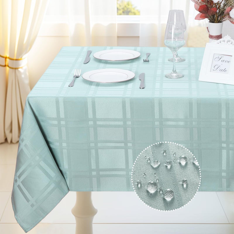 JUCFHY Soild Plaid Jacquard Table Cloth Elegance Wrinkle Resistant Contemporary Woven Decorative Table Cover, Spillproof Soil Resistant Holiday Tablecloths, 60 X 120, Greyish Green - Image 1